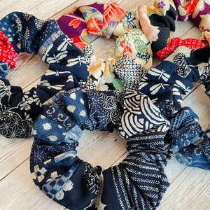 Japanese Indigo Scrunchie: Handmade Kimono Silk Hair Tie