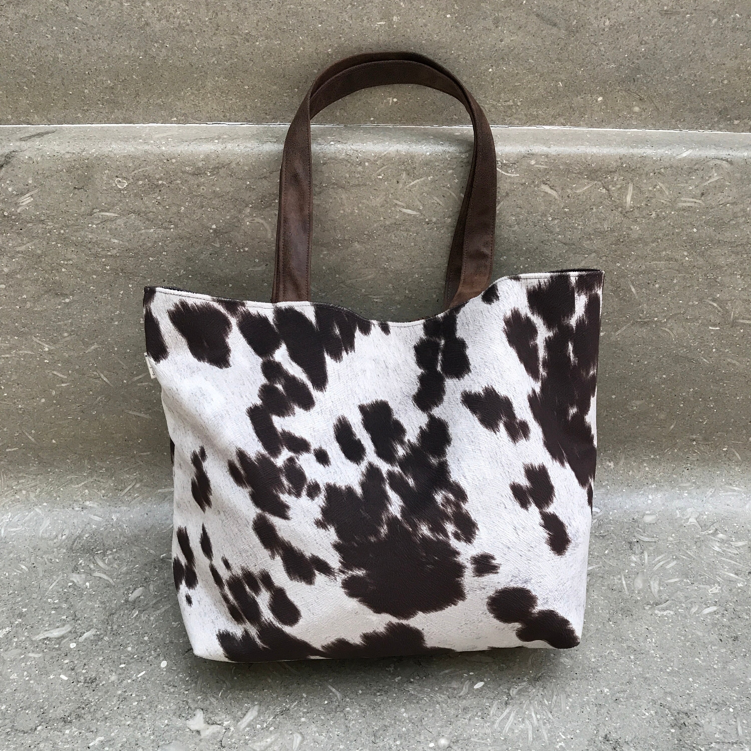 Cowhide Large tote bag Faux Cowhide bag Brown Cowhide Black Etsy