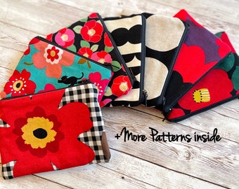 Floral small zipper Purses, Credit card holder,  Wallet, Flower small pouch, Minimalist bag, Red floral bag,