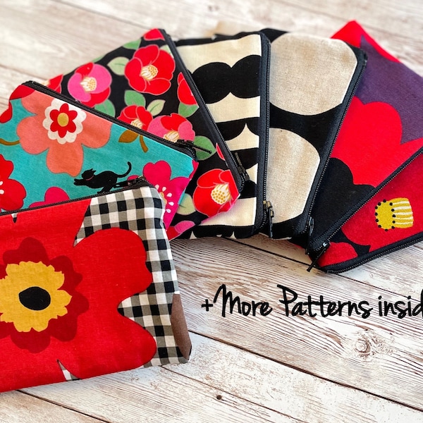 Floral small zipper Purses, Credit card holder,  Wallet, Flower small pouch, Minimalist bag, Red floral bag,