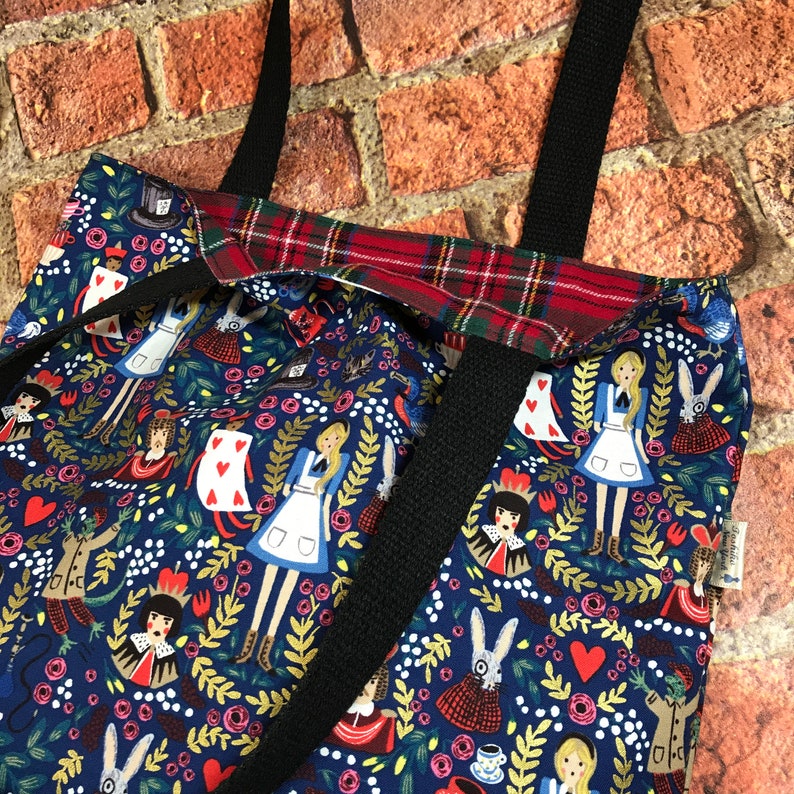 Alice in Wonderland Reversible Tote Purse Cotton Steel Etsy