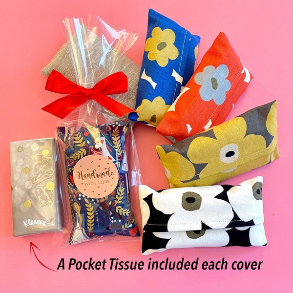 Linen Poppy Pocket tissue holder, included a pocket tissue, Packed with ribbon gift wrapping. travel tissue pouch, Pocket tissue cover