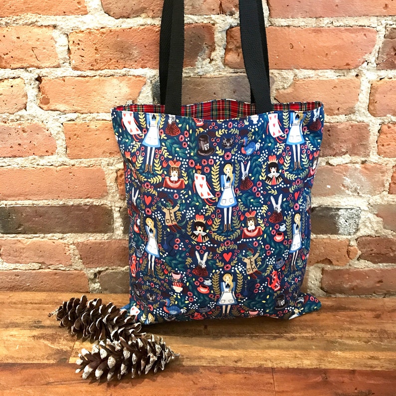 Alice in Wonderland Reversible Tote Purse Cotton Steel Etsy