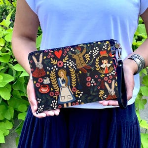 Alice in Wonderland Wristlet Clutch: Cotton+Steel Travel Zip Purse
