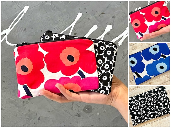 Handmade Marimekko Small Zip Purse Red Poppy Cosmetic Bag Zip