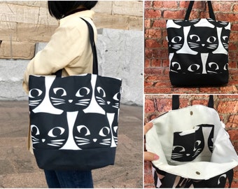 Super cute, Black Cat Large bag, Cat tote bag, Beach bag, Cat shoulder bag, Cat Market bag, Gift for Cat Lover,Black cat bag, Cat Tote purse
