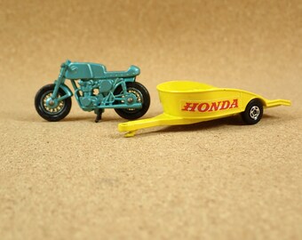 Matchbox No. 38 (38C3) Honda Motorcycle And Trailer - 1960s Blue/Silver Matchbox Diecast Motorcycle And Trailer - Vintage Collectible Toy