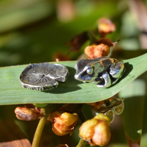 Frog Earrings - Frog and Lilypad Mismatched Earrings - Sterling Silver Frog Gifts - Nature Inspired Wildlife Jewellery by Emma Keating