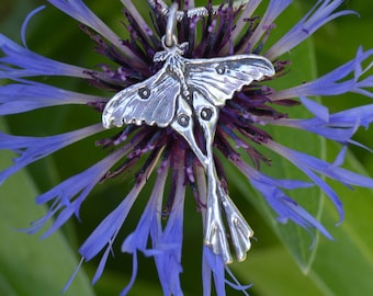 Sterling Silver Madagascan Moon Moth Necklace - Handmade Lunar Moth Pendant