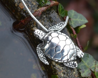 Sterling Silver Sea Turtle Necklace – Handmade Wildlife Jewelry