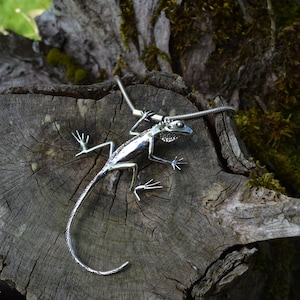 Lizard Pendant - Green Crested Lizard Necklace - Sterling Silver Lizard Charm - Handmade Nature Inspired Wildlife Jewellery by Emma Keating