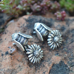 Bumble Bee Cufflinks with Daisy, Torpedo or Swivel Back - Handmade Nature Inspired Wildlife Jewellery by Emma Keating