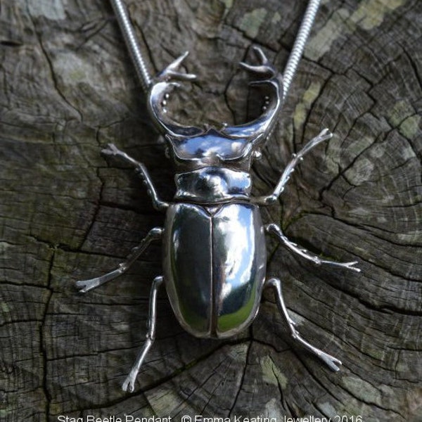 Beetle Necklace - Stag Beetle Pendant - Life-size Sterling Silver Beetle - Handmade Nature Inspired Wildlife Jewellery by Emma Keating