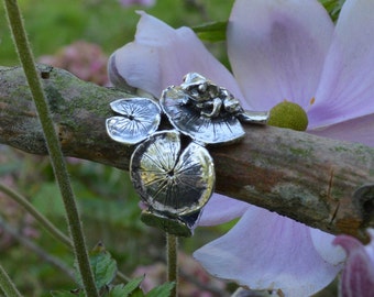 Sterling Silver Frog Ring - Frog & Lilypad, Handmade Wildlife Jewelry