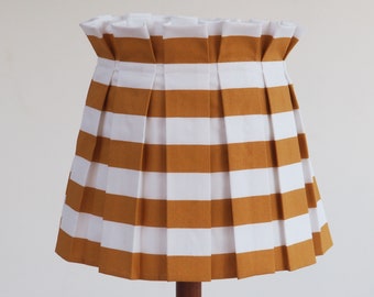 Handmade MEDIUM box pleat mustard yellow and white stripe fabric loose lampshade cover skirt table lampshade  or ceiling  pendant