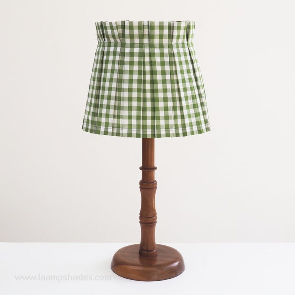 Handmade MEDIUM box pleat green gingham fabric loose lampshade cover skirt table lampshade  or ceiling  pendant