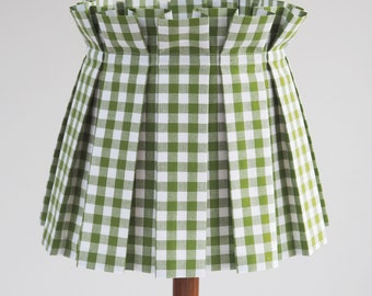 Handmade MEDIUM box pleat green gingham fabric loose lampshade cover skirt table lampshade  or ceiling  pendant