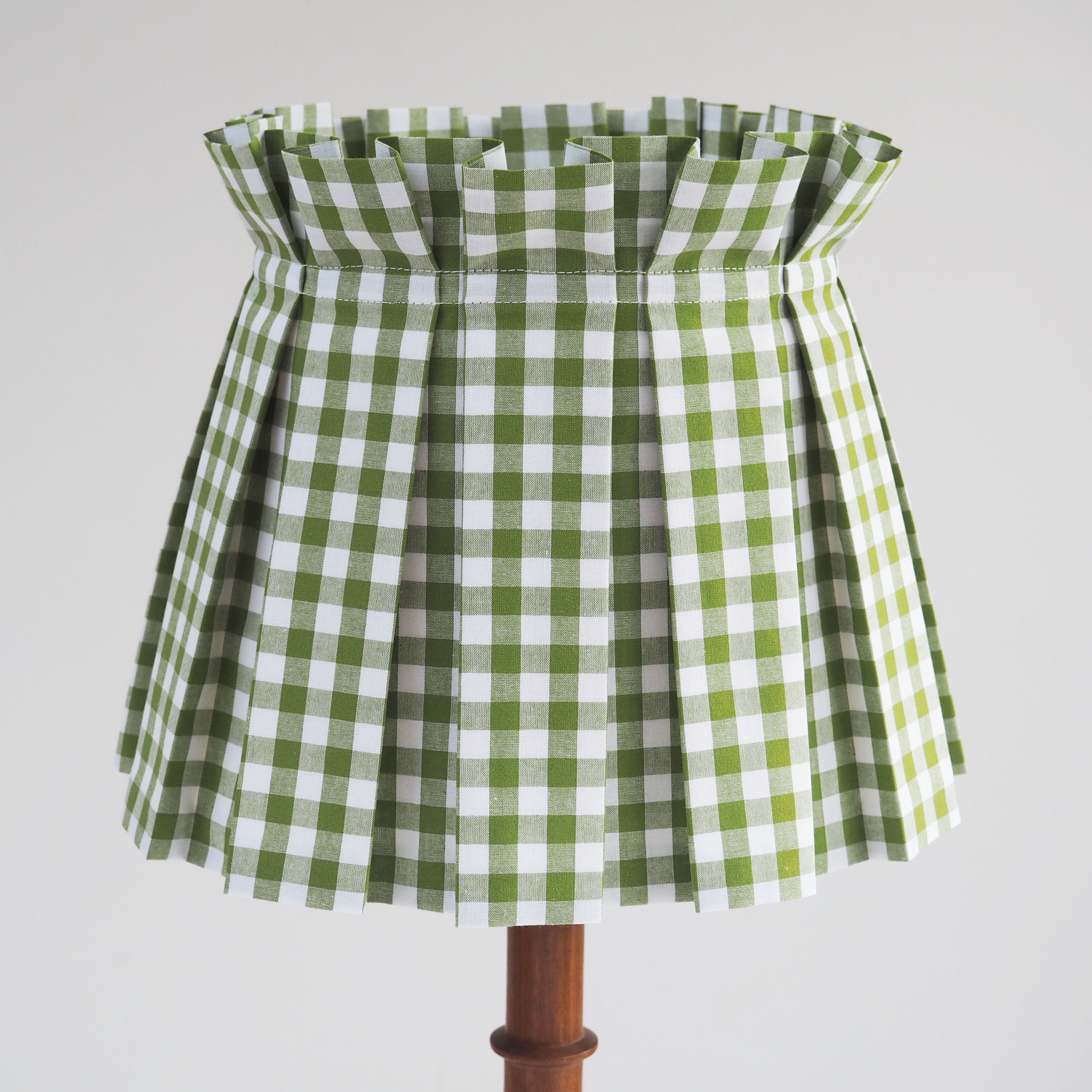 Handmade MEDIUM box pleat green gingham fabric loose lampshade cover skirt table lampshade  or ceiling  pendant
