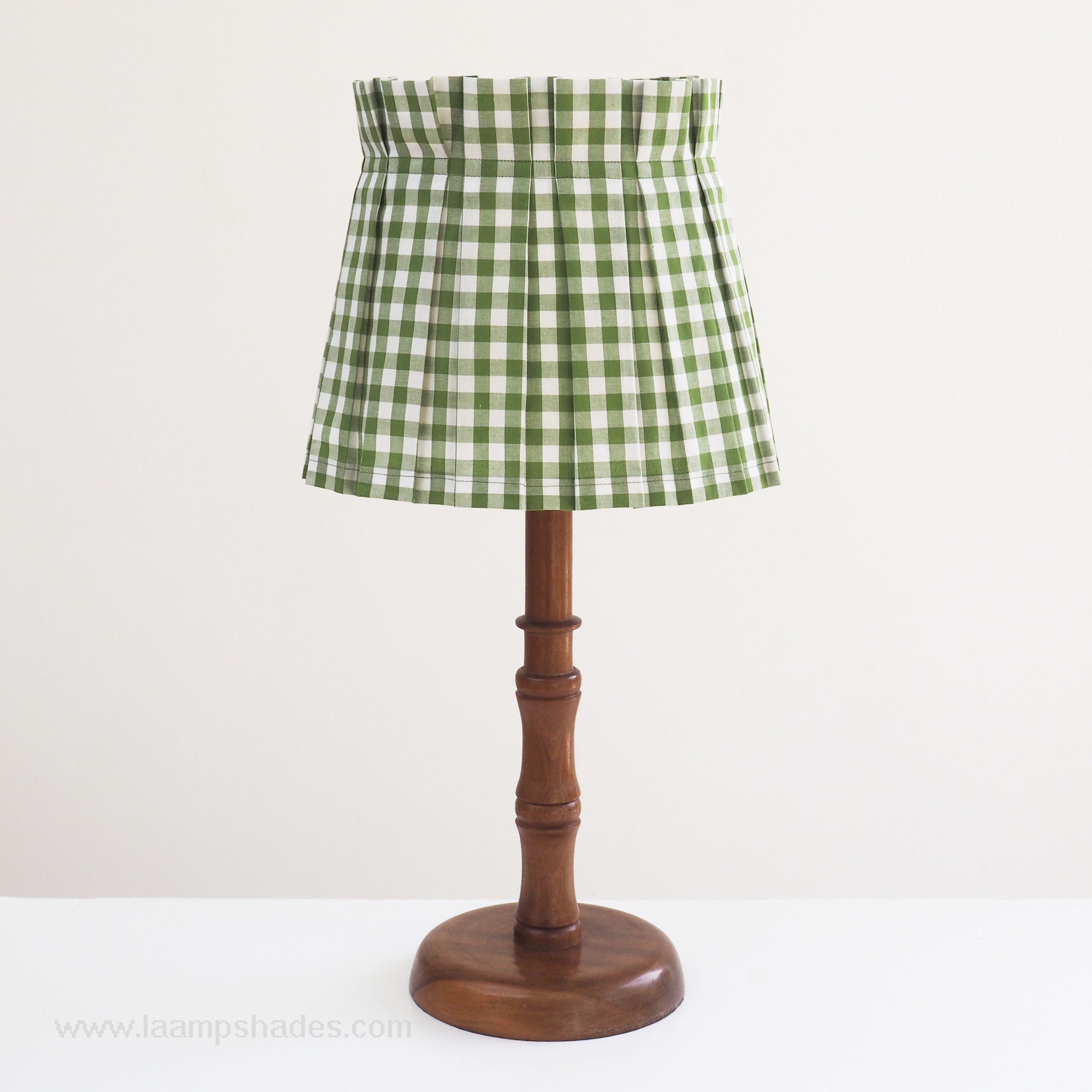 Handmade box pleat green gingham fabric loose lampshade cover Etsy
