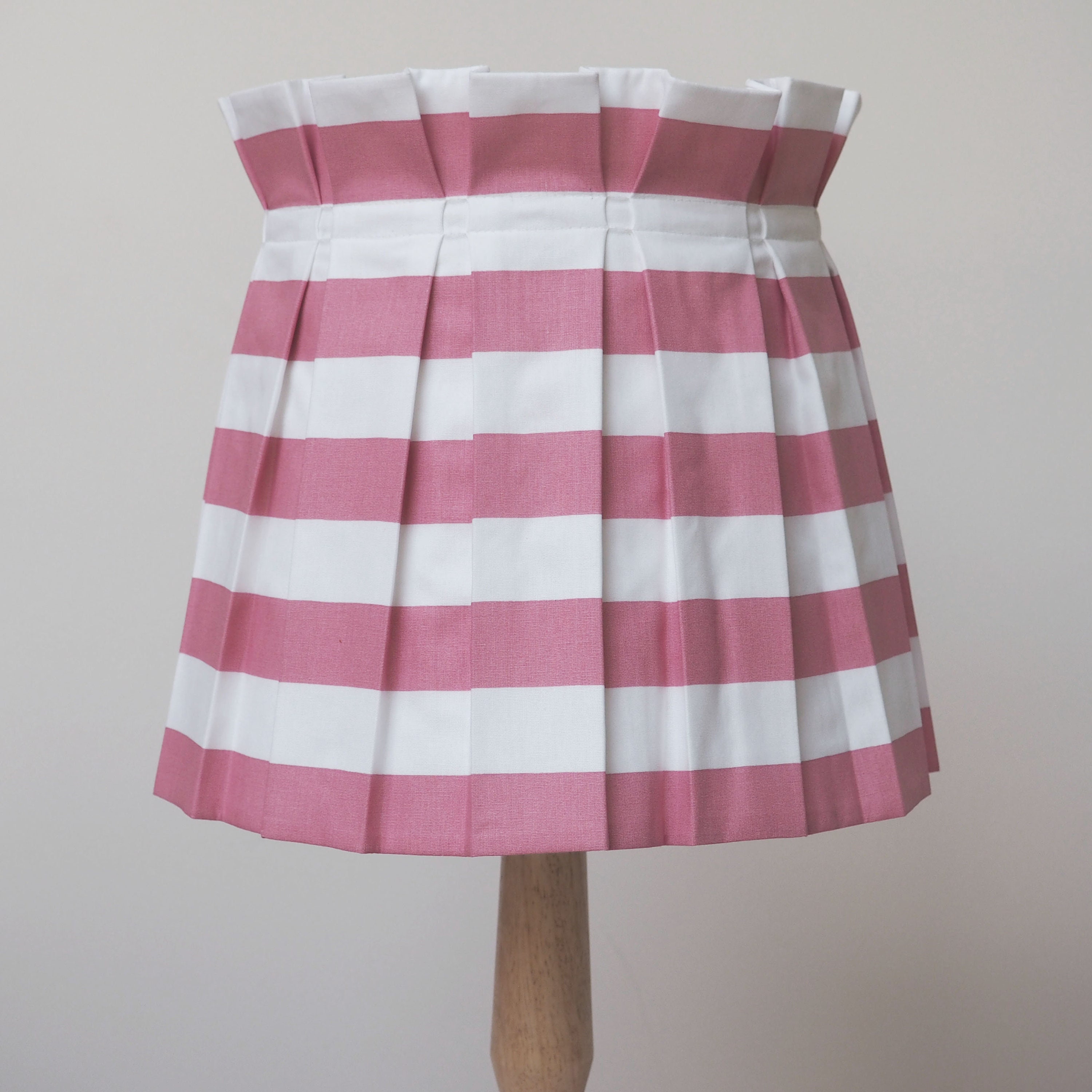 Handmade MEDIUM box pleat rose pink and white stripe fabric loose lampshade cover skirt table lampshade  or ceiling  pendant