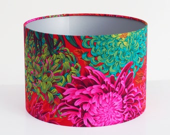 Handmade Kaffe Fassett Japanese Chrysanthemum Scarlet colourway pendant or table lampshade - 30cm - silver, gold, white linings