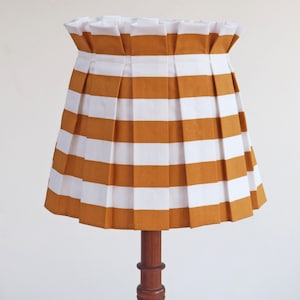 Handmade MEDIUM box pleat mustard yellow and white stripe fabric loose lampshade cover skirt table lampshade  or ceiling  pendant