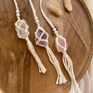 Car rearview mirror pendant macrame crystal / rock crystal rose quartz amethyst / lucky charm / macrame car charm crystal