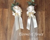 Wedding pew decoration, pew, winter wedding decoration, church decoration.