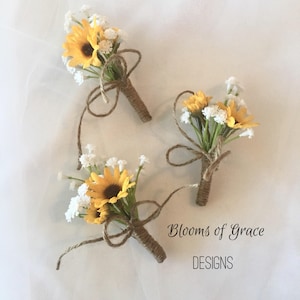 Sunflower groom boutonniere, corsage sunflower, garland rustic wedding.