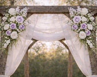 Lavendel Hochzeitsbogen Blumen, Zeremonie Bogen Dekor, staubiger lila Blumenbogen, Seidenhochzeitsblumen, rustikaler Garten Hochzeit Hintergrund