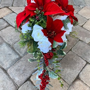 Red bride bouquets, bridesmaids bouquet, winter bridal bouquet, holiday wedding bouquet, red roses bouquet.