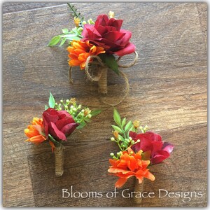 Groom boutonniere, fall wedding boutonniere, pin on flowers.