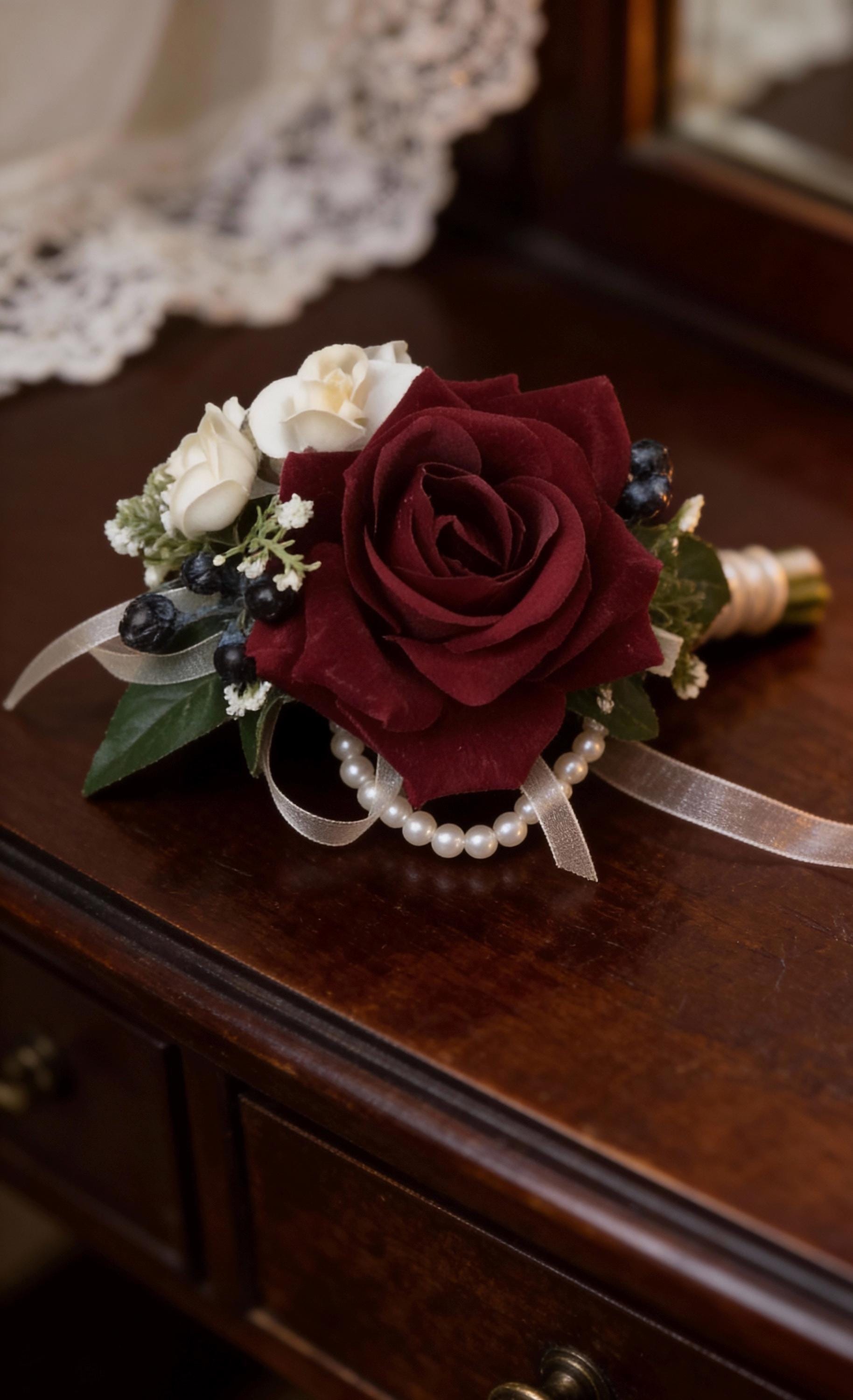 Burgundy Wrist Corsage, Burgundy Prom Corsage, Mother Corsage, Mini Rose Corsage, Bridesmaids Corsage. - Etsy Burgundy Wrist Corsage, Burgundy Prom Corsage, Mother Corsage, Mini Rose Corsage, Bridesmaids Corsage. - Etsy