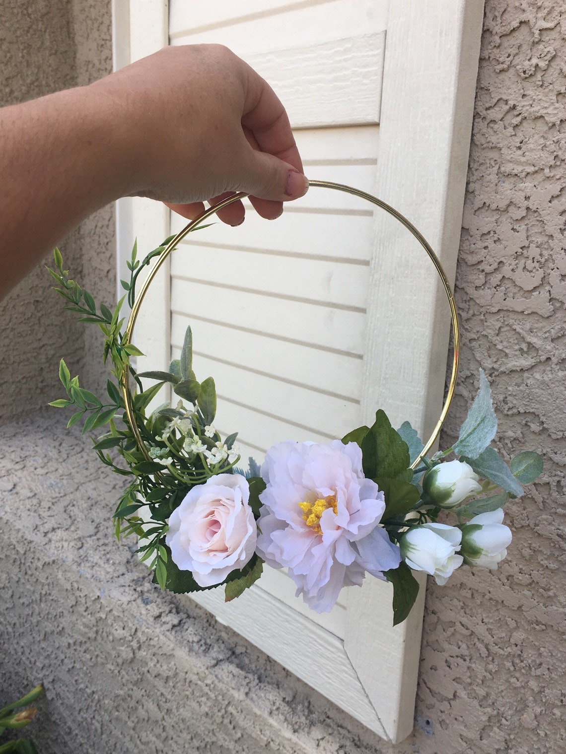 Gold Floral Hanging Hoops Flower Hoop Bridemaids Ring Etsy