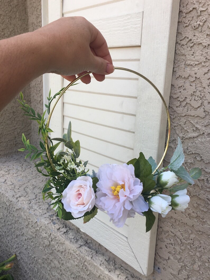 Gold Floral Hanging Hoops Flower Hoop Bridemaids Ring Etsy