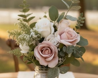 Blush Pink Wedding Centerpiece, Dusty Rose Table Flowers (Vase Not Included), Eucalyptus Arrangement, Rustic Wedding Decor, Bridal Shower