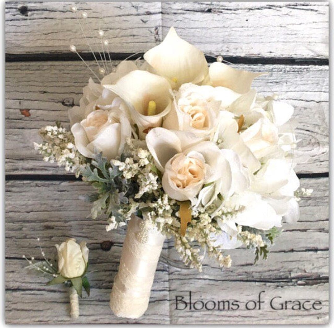 Ramo de novia blanca calas hortensias perlas ramo de - Etsy España