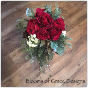 Bridal bouquet red roses, red bridal bouquet, deep red wedding bouquet, red bride bouquet, winter bridal bouquet, white bridesmaid bouquet.