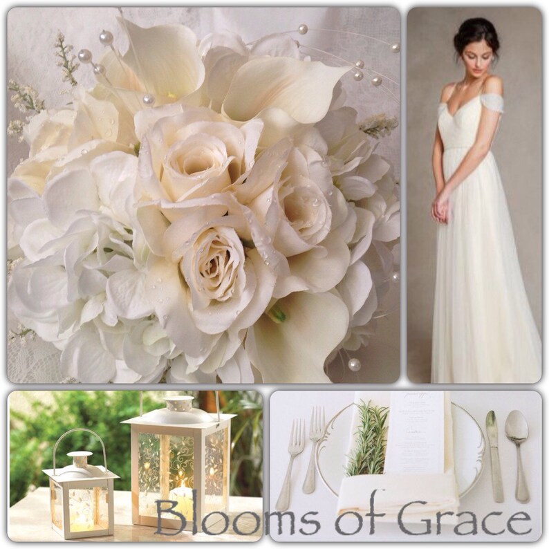 hydrangeas and pearls White bride bouquet calas wedding. bridal bouquet