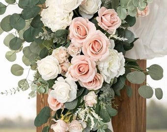 Wedding Arch Flowers Blush Ivory, Arch Swag Floral Arrangement, Ceremony Backdrop Decor, Eucalyptus Arch Decor, Wedding Arch Piece
