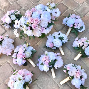 Blush Pink flowers,  White Bridal Bouquet, bride bouquet, Romantic Wedding Flowers with Roses Peonies, bridesmaids bouquet