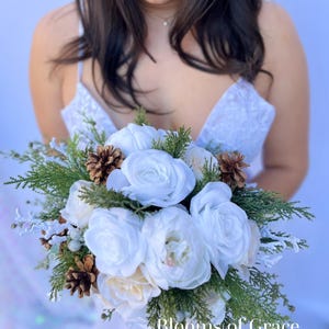 Bride bouquet, wedding bouquet, bridesmaid bouquet, rustic wedding flowers, pinecone bouquet, winter bouquet.