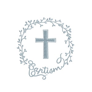 4 x 4,  5 x 7- Baptism Wreath with Cross Digital Machine Embroidery File- Baby Lee Embroidery Design