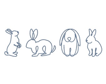Hand Drawn Bunny Outline Machine Embroidery File- Instant Download- Baby Lee Embroidery Design-4 MODELS, 3 SIZES EACH-