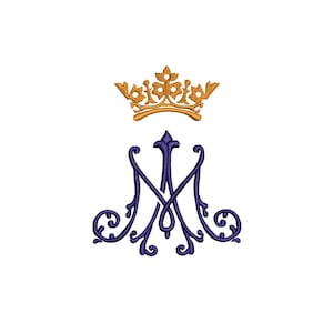 Monogramma mariano cattolico con corona digitale macchina ricamo File - Baby Lee Digital Design - DOWNLOAD immediato - 5 TAGLIE