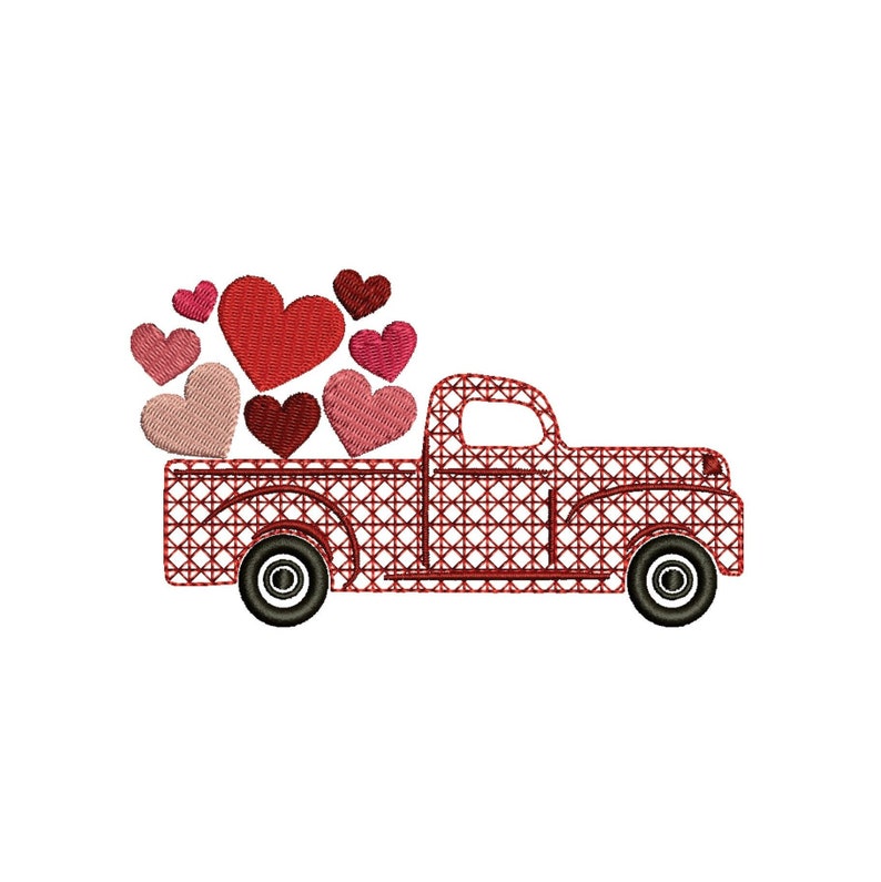 Valentine's Heart Vintage Truck Embroidery File Baby Lee Digital Design image 1