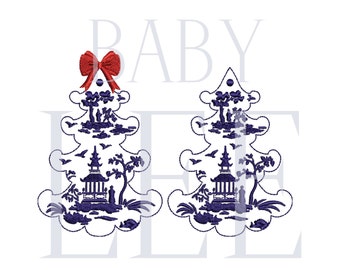 Chinoiserie Print Christmas Tree with and without bow- Digital Machine Embroidery File- Baby Lee Digital Design