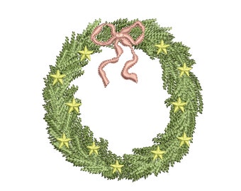 Whimsical Christmas Wreath with Stars and Vintage Bow Digital Machine  Embroidery File- Baby Lee Embroidery Design