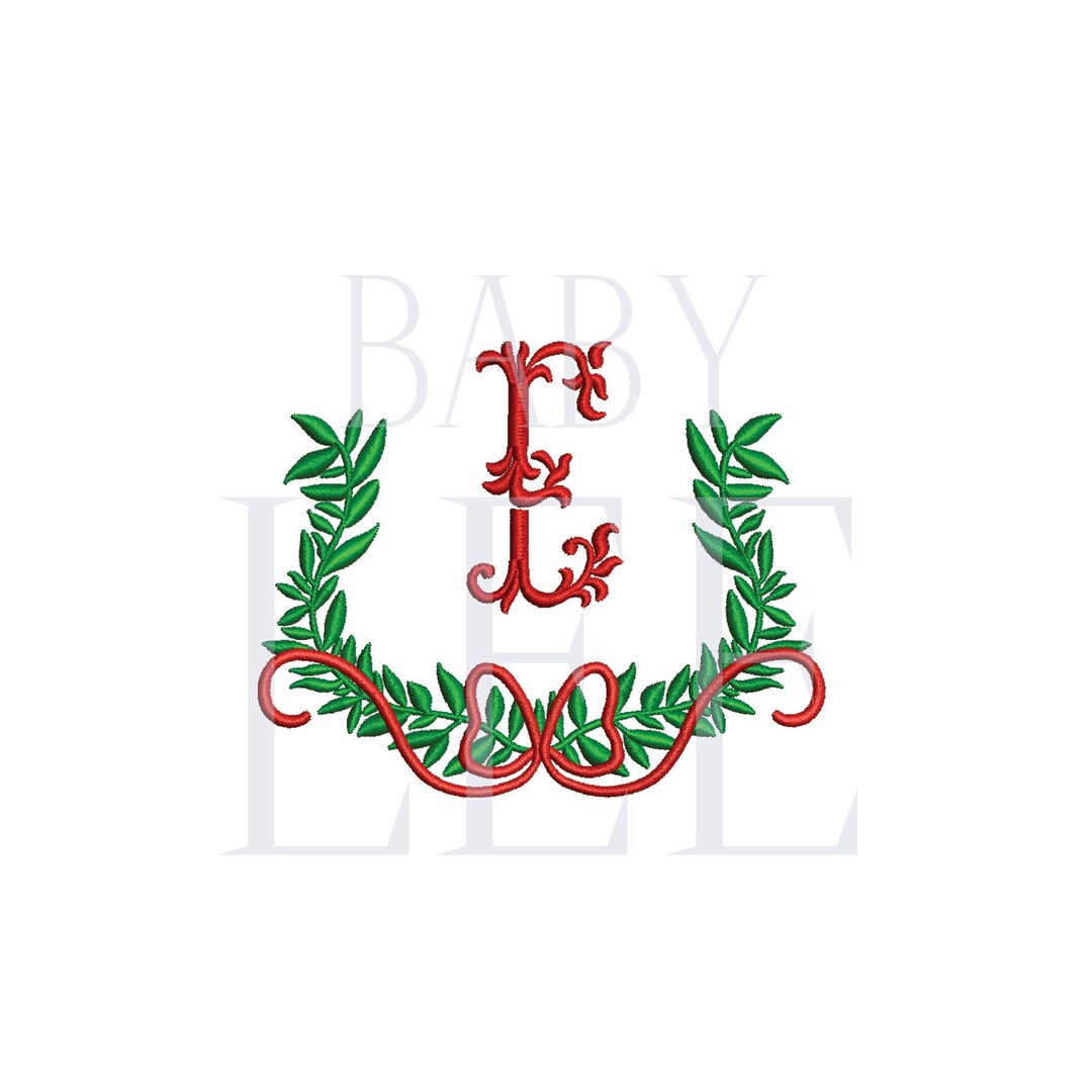 Monogram Lee Floral Garland With Flowy Bow for Monogram- Digital Machine Embroidery ...