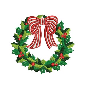 Christmas Wreath with Striped Bow Digital Machine  Embroidery File- Baby Lee Embroidery Design